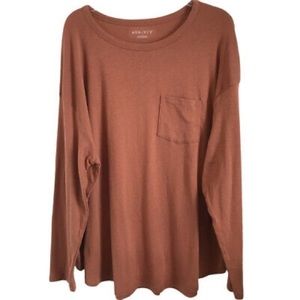 Ava & Viv NWT Women's Plus Size Long Sleeve Pocket T-Shirt In Brown